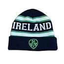 Knitted Navy Beanie Hat With Ireland Lettering And Embroidered Shamrock Crest