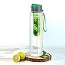 CELLO Detox Fruit & Tea Infuser Glass Water Bottle| Wide Cap Sealed With Flip Top | Leak Proof & Durable | Ideal for Gym, Office, Travel | 750ml, Green