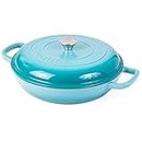 Shallow Cast Iron Casserole with Lid – Non Stick Dutch Oven Pot, Oven Safe up to 500° F – Sturdy Ovenproof Stockpot Cookware – Enamelled Cooking Pot – Blue, 3.7-Quart, 30cm – by Nuovva
