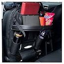 HOOPY Pu Leather Auto Car Back Seat Organizer With Foldable Dining Table Tray, Multipocket Storage Tablet, Bottle And Tissue Paper Holder_Black (With Tray), Inside