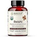 Rooted Actives Reishi mushroom Extract Powder (60 Veg Caps, 500 mg) | Heart health, Stress Relief, Liver. supportUSDA Organic, 30% Beta Glucans