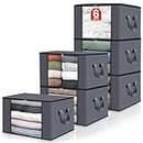 Fab totes 6-Pack Clothes Storage, Foldable Blanket Storage Bags, Storage Containers for Organizing Bedroom, Closet, Clothing, Comforter, Sweater, Organization and Storage with Lids and Handle, Grey