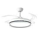 Hans Lightings Breeza Pure Ceiling Fan with Color Changing LED Light and 4 Retractable Blade,Remote Control (White)