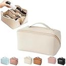 Keptfeet 2022 Large-Capacity Travel Cosmetic Bag Leather Makeup Bag Waterproof Portable Toiletry Bag with Handle and Divider