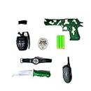 VGRASSP 8 Items Army Suitcase Kit Pretend Play Toy for Kids Role Play Fun with Soft Bullet Gun, Hand Grenade, Whistle, Army Badge and More Accessories - (Color As Per Stock) (Army Kit)