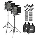 Neewer 2-Pack Bi-Color LED Video Light and Stand Kit with (4)Battery and (4)Charger-660 LED with U Bracket and Barndoor(3200-5600K),3-6.5 Feet Adjustable Light Stand for Studio,YouTube Shooting