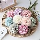 SATYAM KRAFT 5 Pcs Artificial Chrysanthemum Ball Hydrangea Flower Stick for Home, Office Decoration and Craft - (Pack of 5) (Multi) (Without Vase)(Fabric)