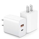 USB C Wall Charger Block, 2-Pack Dual Port PD Power Adapter Fast Charging Block Compatible with iPhone 15/15 Pro/15 Pro Max/15 Plus/14/13/12/11, XS/X, iPad, Google Pixel, Samsung Galaxy and More