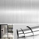 HAPPYMATES 24Inch X 48Inch Removable Stainless Steel Wall Paper Decorative Silver Vinyl Adhesive Wallpaper Stick and Peel Brushed Nickel Household Appliance Dishwasher Mini Fridge Oven Dryer Covers