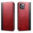 Case Compatible with iPhone 7 / iPhone 8 / iPhone SE 2020 / iPhone SE3 2022,Premium Leather Folio Flip Wallet Cover Magnetic Closure Book Design with Kickstand and Card Slots,Red Black