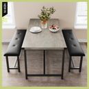 Dining Set for 4 Wood Top Table and 2 Upholstered Bench for Small Space Kitchen