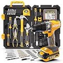 Hi-Spec 81pc Yellow 18V Cordless Power Drill Driver Set: Complete Home & Garage Hand Tool Kit for DIY