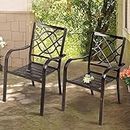 SUNCROWN 2 Pieces Wrought Iron Black Chairs 300 Lbs Outdoor Dining Chairs, Patio Metal Stackable Chair with Armrest for Backyard, Garden, Poolside