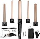 5-in-1 Curling Wand Set, Hair Curler with 5 Ceramic Barrels (0.35-0.7, 0.7-1, 0.75, 1, 1.25 inch), for Large Wave/Medium/Small Curler with Heat Resistant Glove,Hair Curlers Gift Set for Women(Gold)
