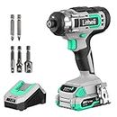 Litheli Cordless Impact Driver 20V, 1150 in-Lbs Torque, 1/4″ Quick-Release Hex Chuck, 3 Socket Adapters, 2 Driver Bits, with 2.0 Ah Battery & 1 Hour Fast Charger
