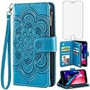 Asuwish Compatible with iPhone 7plus 8plus 7/8 Plus Wallet Case and Tempered Glass Screen Protector Leather Flip Card Holder Cell Phone Cover for i Phone7s 7s + 7+ 8s 8+ Phones8 7p 8p Women Men Blue