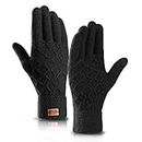 HIYATO Mens Touchscreen Gloves,Winter Warm Knit Gloves with Soft Lining,Thermal Gloves for Men and Women (Black)