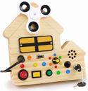 Montessori Toddler Toys Busy Board, Baby Wooden Busy Board with 8 LED Light Swi