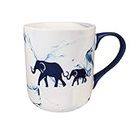 San Diego Zoo Elephant Mom & Calf Mug, Large 15 oz Cream Mug with Blue Marble Effect & Blue Handle, Elephant Facts on Reverse Side