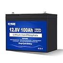 12V 100Ah LiFePO4 Lithium Battery with 100A BMS, 1280Wh Output Power, 15000+ Deep Cycles - Ideal for RV, Solar, Marine, Home Energy Storage, Camper, Trolling Motor, Camping, Off-Grid Systems