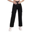 Broadstar Women Light Black High- Rise Stretchable Wide Leg Denim Cargo Pants
