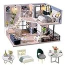 CUTEROOM DIY Miniature Dollhouse Kit with Furniture,Wooden Doll House Plus Music Movement & LED Lights, 1:24 Scale DIY House Kit Best Birthday Gifts (L032)
