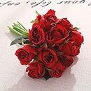 Aiinoo 12pcs Artificial Roses Single Stem Fake Silk Flower Arrangement Bouquet Real Touch for Home Party Wedding Decoration (Red)