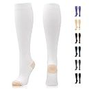 NEWZILL Cotton Compression Sock (15-20 mmHg) Copper Compression Socks for Men and Women, Best Dress Socks for Flight, Support (S/M, White)
