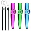 3 PCS Metal Kazoos Musical Instruments Kazoo Instrument Kazoo Flute Colored Kazoos Suitable with 3 Pcs Lanyards for Music Lovers and Gifts
