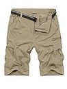 Jessie Kidden Mens Outdoor Casual Expandable Waist Lightweight Water Resistant Quick Dry Fishing Hiking Shorts #6222-Khaki,32