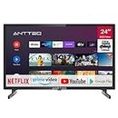 Antteq AG24N1C Android Fernseher 24 Zoll (61cm) Smart TV mit 12 Volt KFZ-Adapter, Hey Google, Chromecast, DAZN,Bluetooth-Sprachfernbedienung,Prime Video, Disney+, Wi-Fi, Triple Tuner, 230V/12V