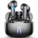 Wireless Earbuds, Bluetooth Headphones 5.3 Mini HiFi Stereo with 4 ENC Noise Cancelling Mics Wireless Ear Buds, Wirless Earphones 40H IP7 Waterproof, Touch Control, LED Display in Ear Earphones Black