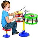 Toyztrend Jazz Drum Set Senior Musical Band Instruments with 3 Drums, 1 Dish, 1 Stool & Sticks for Kids (Assorted Colors & Designs)