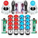 EG STARTS 2 Player Arcade DIY Kit Arcade Joystick + 16x LED Illuminated Arcade Buttons + 2 Player + Coin Buttons for Raspberry Pi 3B Model Project DIY Parts (Red and Blue Colors)