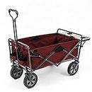 MacSports Collapsible Outdoor Utility Wagon with Folding Table and Drink Holders, Maroon