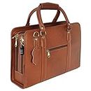 RICHSIGN 24 Litres Leather Laptop Briefcase Bags For Men Office 15.6 Inch (TAN) (Dimension- L-16 X H-12 X W - 5 Inch