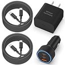 Type C Samsung Fast Charger Kit, 3-Port 67W USB C Car Charger Adapter + 2x 6FT Type C Cord + 45W Super Fast Wall Charger Block for Samsung Galaxy S24/S23/S22 Ultra, Tab S9/S8, Pixel 8/7, Android Phone