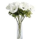 MUFEN 7PCS Anemone Artificial Flowers Real Touch Silk Flower Wedding Bride Bouquet DIY Home Decor (White)