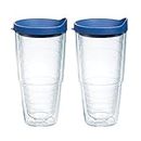 Tervis Made in USA Double Walled Clear & Colorful Lidded Insulated Tumbler Cup Keeps Drinks Cold & Hot, 24oz 2pk, Blue Lid