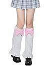 SATINIOR womens Kawaii Leg Warmer Fuzzy Fluffy Bow Cartoon Cosplay Over the Knee Socks, White and Pink, Medium