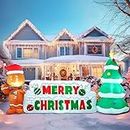 Joiedomi Christmas Inflatable Decoration 10 ft Gingerbread Man & Christmas Tree Holiday Inflatable with Build-in LEDs Blow Up for Christmas, Party Indoor, Outdoor, Yard, Garden, Lawn Décor.