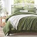 Zzlpp Full Comforter Set 7 Pieces, Olive Green Seersucker Bed in a Bag with Comforter and Sheets, All Season Bedding Sets with 1 Comforter, 2 Pillow Shams, 2 Pillowcases, 1 Flat Sheet, 1 Fitted Sheet