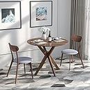 Giantex 3-Piece Dining Table and Chair Set, Wooden Kitchen Table Set, Farmhouse Round Kitchen Table and 2 Cushioned Dinette Chairs, Mid-Century Dining Table Set for Dining Room, Kitchen, Living Room