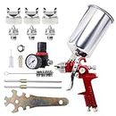 Pindex HVLP Gravity Feed Air Spray Gun: Paint Sprayer with 1000CC Aluminum Cup | Airbrush | 3 Nozzle 1.4MM 1.7MM 2.5MM Air Paint Sprayer for Car Auto Repair Tool Paint,Fence Paint (Red)