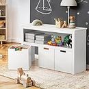 Oikiture Kid Toy Storage Box with Portable Storage Box Wooden Tallboy Cabinet