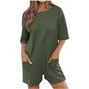Keepink Oversized Rompers for Women 2024 Summer Casual Short Jumpsuits Half Sleeve Crew Neck Loose T-Shirt Romper with Pockets Athletic Workout Onesie Ladies Short Overalls Trendy