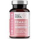 Women's Multivitamins and Minerals with Collagen & Hyaluronic Acid - 27 Essential Vitamins, Minerals, & Botanicals - 60 Tablets | Gluten-Free & No Synthetic Fillers or Binders | UK Made by Free Soul
