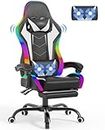 Devoko LED Gaming PC Chair with Footrest and Lumbar Support, Ergonomic Computer Massage Gaming Chair, Video Game Chairs for Adults, High Back Racing Chair, Maximum capacity 180kg (Black & White)