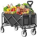 Collapsible Folding Wagon, Utility Wagon, Beach Wagon Cart,Foldable Grocery with Side Pocket, Large Capacity Heavy Duty Portable Wagon for Camping, Sports, Shopping, Garden and Beach