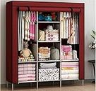SB07 6+2 Layer Fancy and Portable Foldable Collapsible Closet/Cabinet (Need to Be Assembled) (25947) (Wine Red)